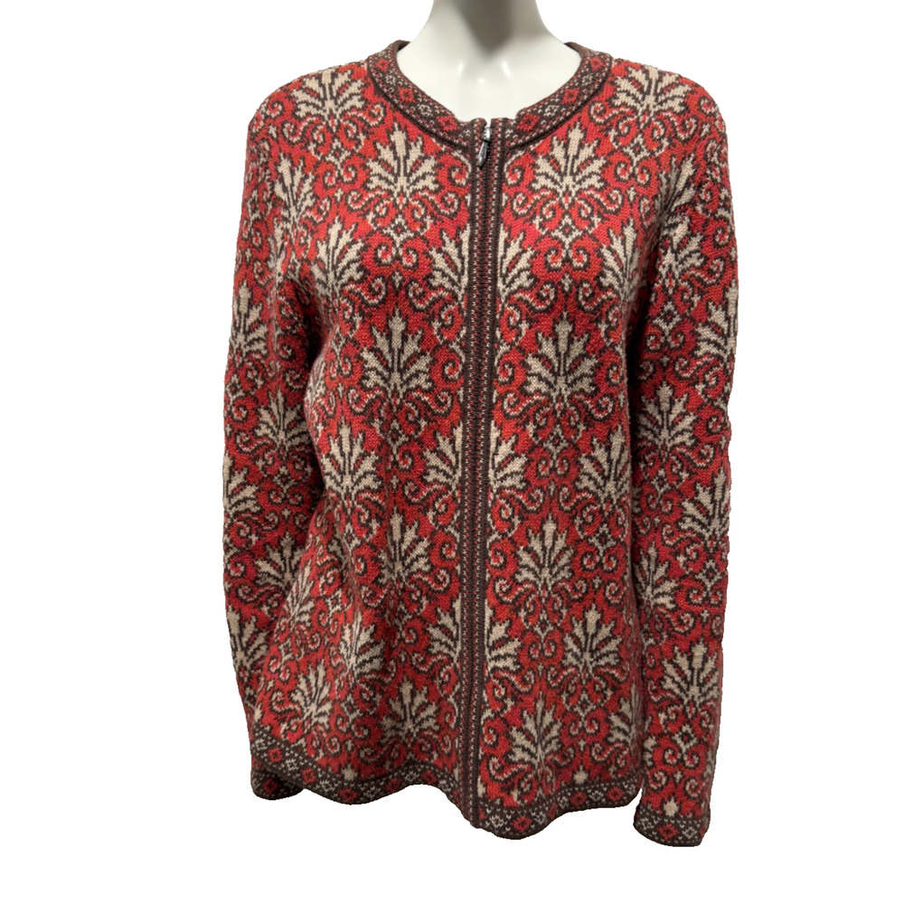 Nomadic Traders Coral Brown Cardigan Sweater Sz L Large Full Zip Heavy Knit